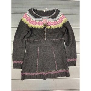 Free People Boho Tunic Sweater Womens Large Grey Wool Fair Isle